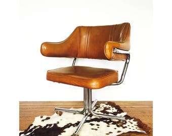 Mid Century Vinyl and Chrome Swivel Office Chair
