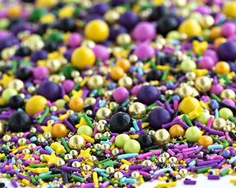 FANCY FÊTE Twinkle Sprinkle Medley, Metallic Sprinkles, Purple and Yellow, Mardi Gras, Sweetapolita