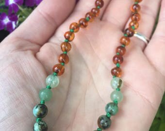 LI'L EARTH CHILD Baltic Amber Teething Necklace, Teething Anklet, Baby, Toddler, Aventurine, Jade, Prehnite, Agate, Taurus, Virgo, Capricorn