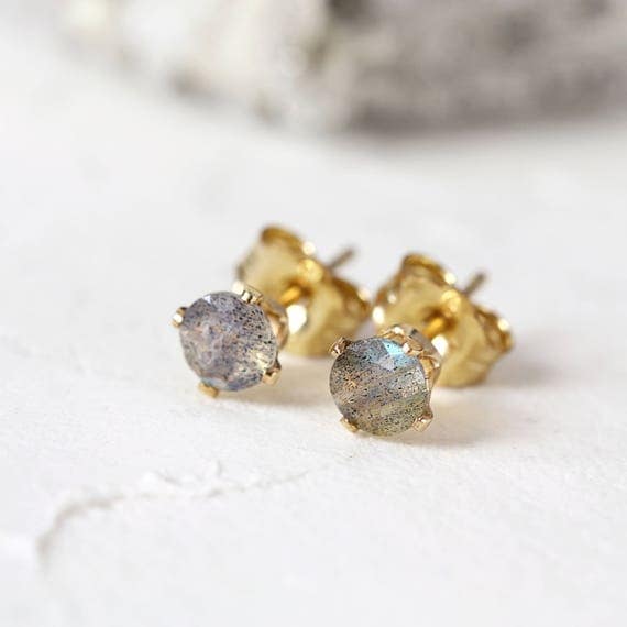 Labradorite Stud Earrings - Natural Stone Earrings