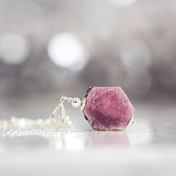 Raw Ruby Necklace - Rough Ruby Pendant