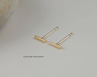 Tiny Gold Studs Gold Bar Earrings Tiny Bar Earrings 14K Gold Line Earrings Dainty Earrings Minimalist Earrings