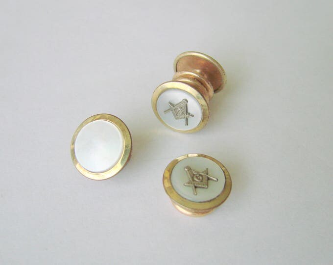Art Deco Jiffy Park Bros. & Rogers Freemasons Masonic Snap Mother of Pearl Cufflinks / Mens Vintage Jewelry