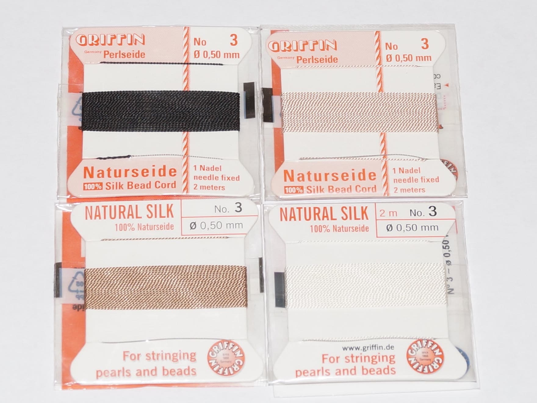 Silk Thread Griffin Bead Cord with Needle Size 3 0.50mm