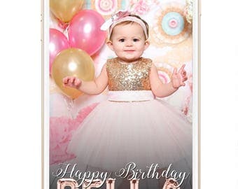 1st Birthday Snapchat Geofilter, Birthday Geofilter, First Birthday Snapchat Filter, Foil Balloon Rose Gold Geofilter, Girls Birthday