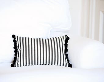 Black and White Striped Pillow Cover - Throw Pillows - Accent Pillows - Decorative Pillows For Couch - Cushion Cover - Pom Pom Pillow