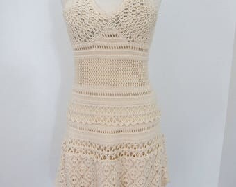 Free Spirit 1960s - 70s Beautifully Detailed Crocheted Halter Dress