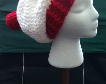 Red and White Crochet Slouchy Beanie, Where's Waldo Hat, Christmas Crochet Hat, Red and White Hat, Crochet Hats, Ready to Ship, B82-17-0628