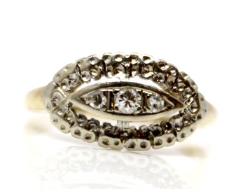 SALE! 14k Yellow Gold Victorian Diamond Saddle Ring Horizontal 3 round diamonds