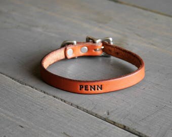 Leather Cat Collar - Personalized ID Collar - Adjustable Leather Collar - Custom Pet Collar - Engraved ID Collar - Monogrammed - ID tag
