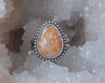 Drop Ocean Jasper Ring, Size 7, Sterling Silver Ocean Jasper Jewelry