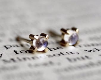 14K Moonstone Studs, Moonstone Jewelry, Moonstone Earrings, Minimal Jewelry, Tiny Studs, Prong Earrings, Post Studs