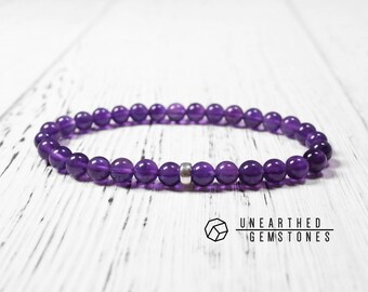 6mm Amethyst Bracelet - February Birthstone Bracelet, Natural Amethyst Jewelry, Genuine Gemstone Bracelet, Purple Simple Bracelet