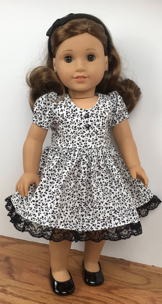 18 doll white and black print dress