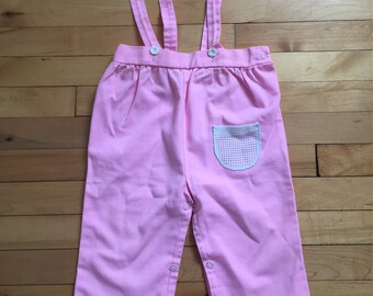 Vintage 1980s Baby Infant Girls Pink Suspender Overalls! Size 12-18 months