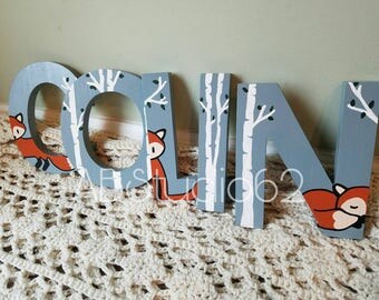 Fox Nursery Decor, Fox Nursery Art, Fox Nursery Letters, Wooden Letters for Nursery, Woodland Nursery Decor, Hand Painted Woodland Creatures
