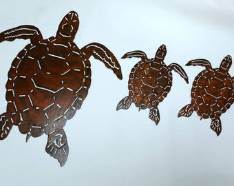 Sea Turtle Family Metal Wall Art/Beach Decor/Home Decor/Plasma Cut Metal Art