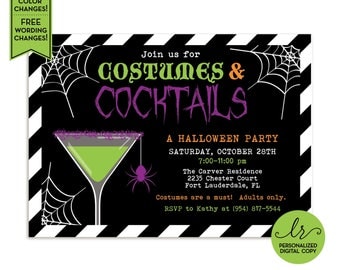 Costumes and Cocktails Halloween Party Invitation - Halloween Bash Invite - Costume Party - Bachelorette Party - Printable