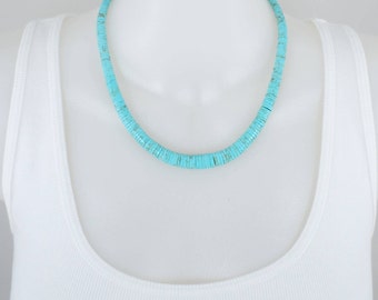 Graduated Turquoise Heishi Bead Necklace, 9mm To 4mm, 18 Inch Strand, Bead Necklace, Turquoise Necklace, Magnetic Clasp