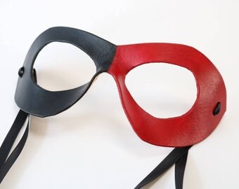 Harley Quinn Mask - Costume, Leather Mask, Halloween, Masquerade