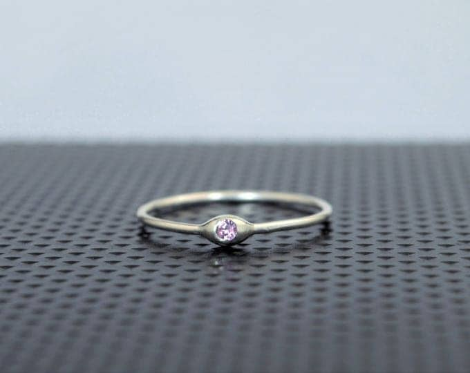 Dainty Sterling Silver Pink Tourmaline Mothers Ring, Birthstone, Tiny Tourmaline Ring, Dew Drop Ring, Stacking Ring, October Birthday Gift