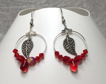 Earrings leaves, red ref 731