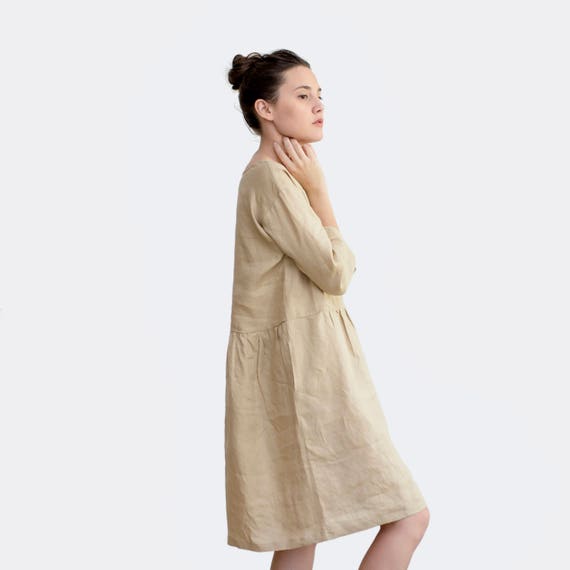 Linen Dress long sleeve linen dress Oversized natural linen