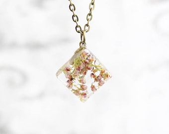 purple necklace teardrop jewelry floral necklace summer jewelry casual necklace resin necklace real plant jewelry heather jewelry РЮ190