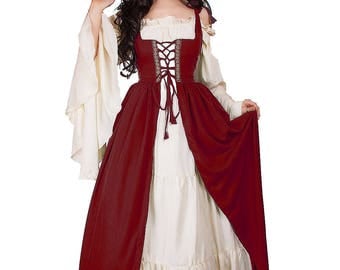 PRE ORDER ** Renaissance Medieval Irish Costume Over Dress & Cream Chemise Set