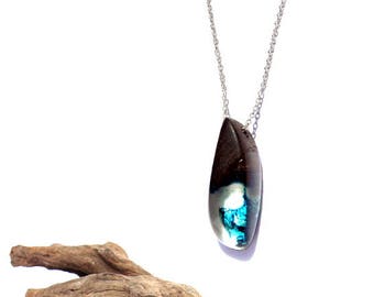 Wood Resin Pendant, resin jewelry, resin and wood necklace, wood pendant, unique gift