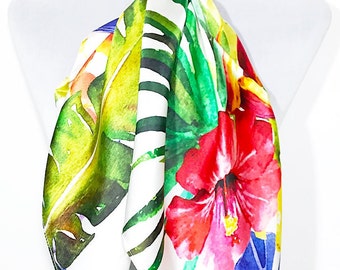 Luxury 100% Silk Scarf - Coral Coast