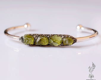 Raw Peridot Bracelets - August Birthstone Jewelry - Peridot Bracelets - Raw Peridot Jewelry - Statement Bracelet August Birthstone Bracelet