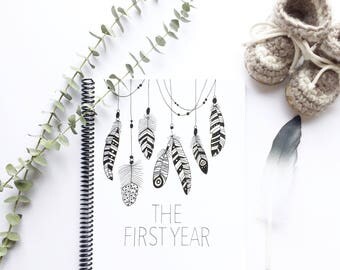 Baby Book | Modern Baby Album,First Year,Gender Neutral,Baby Memory Book,Monochromatic, Bohemian, Tribal, Baby, Scrapbook, Baby Journal,Gift
