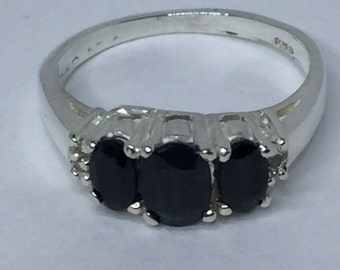 Sapphire Ring, Dark Sapphire Ring, Blue Sapphire Ring, Birthday Ring for Her, September Birthstone, Sterling Silver Ring, Sapphire Rings