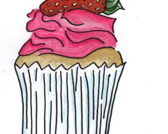 Blank Birthday Card with Strawberry Cupcake
