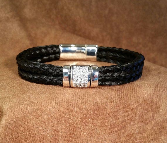 Double Square Braided Horsehair Bracelet with Pave Crystal