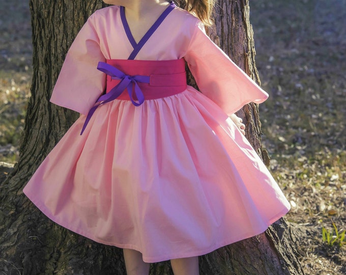 Pink Mulan Costume - Mulan Birthday - Girls Kimono Dress - Toddler Girl Clothes - Little Girl Dress - Preteen Dress - 12 Mos - 14 yrs