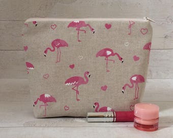 Flamingo Rose linen pouch 21x15cm