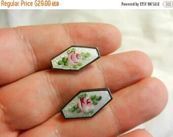 Summer Sale Vintage Sterling & Enamel Clip On Earrings