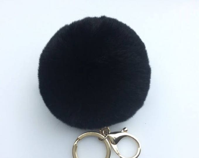 Black fur ball key chain fur bagcharm pom pom