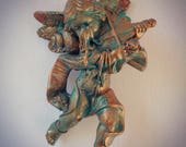 Cthulhu Inspired Under The Sea Cupid Figurine Ornament Tentacle Original OOAK Wall Art Gold Green Steampunk Gift Ready To Hang