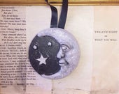 White Glitter Moon Face Crescent Stars Wall Art Witchcraft Wicca Altar Witch Gift Decoration Art Deco