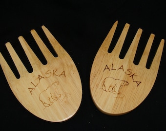 Vintage wood alaska salad forks-wooden bear claw salad tossers-salad servers-wooden pasta servers-southwest lodge dining-southwestern cabin
