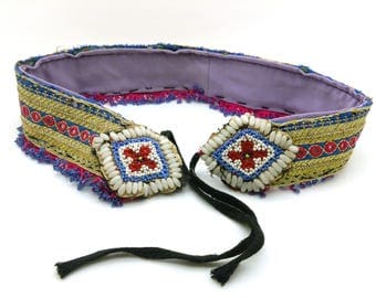 Tribal Dance ATS Belt Base Blue Pink Gold Little Mirrors Two Gul 29" Boho Chic