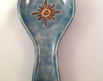 Spoon Rest - Handmade from clay with an etched Petroglyph Sun Design