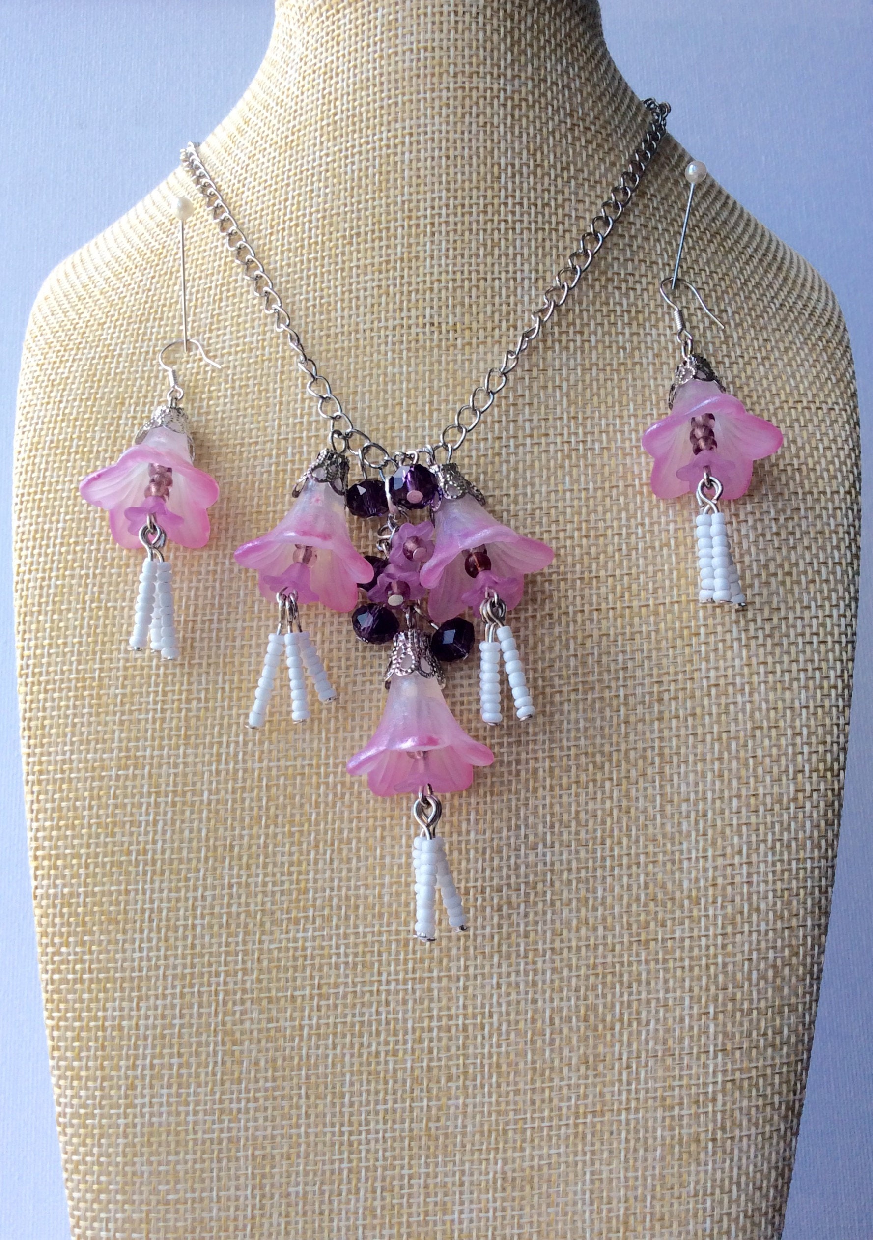 Lucite Flower Flower Necklace Jewellery Set Jewellery