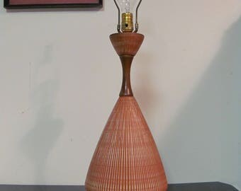 Vintage Mid Century Modern Ceramic and Wood Table Lamp