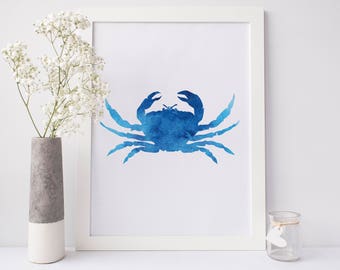 Blue Crab Print, Crab Artwork, Blue Wall Art, Beach Nursery Art, Crab Decor, Bathroom Art, Maryland Blue Crab, Chesapeake Bay Decor Poster