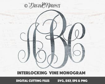 Vine Monogram svg, Interlocking Monogram, Vine Monogram Font, Monogram Alphabet Font SVG DXF EPS Cricut, Silhouette, Monogram Letter SVDL006