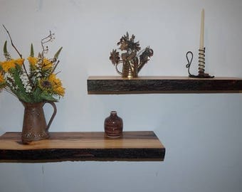 Hickory Floating Shelves, Floating Shelves, Rustic Shelves, Hickory Shelves, Live Edge Shelves